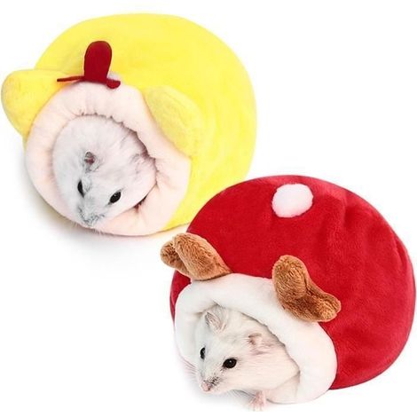 2 Pièces Mini lit pour Hamster,Lits pour Cochon d'Inde pour Petit Animal, Forme d'animal de Dessin Animé,lit de Couchage Chaud (1/4)
