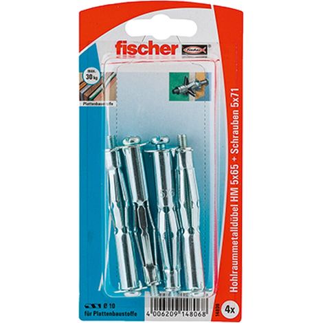 Fischer 4x Taco metálico de cavidad HM 5x65 S con tornillo métrico - 14806