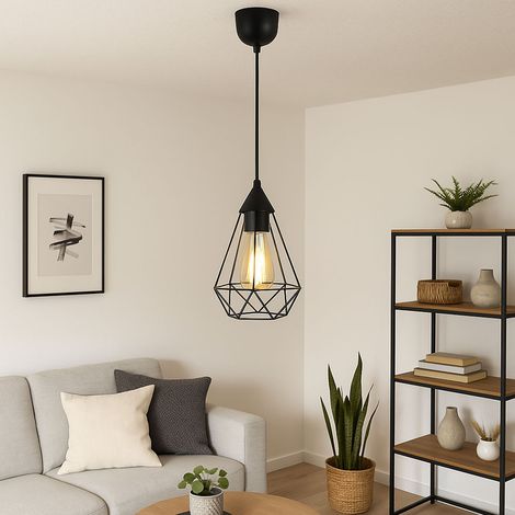 Pendellampe Hängelampe Esstischleuchte Geflecht schwarz Wohnzimmerlampe H 120 cm