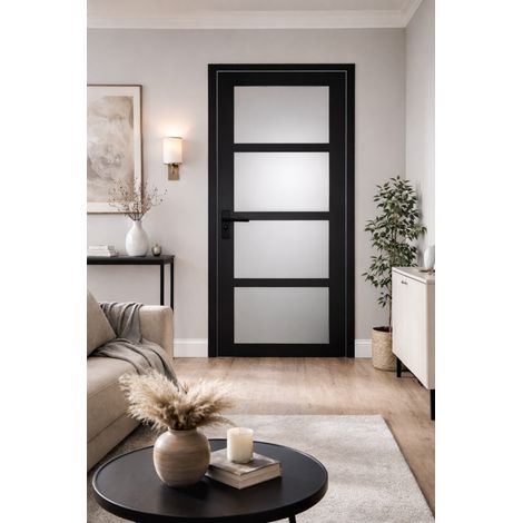 Blocco porta Telia nero con vetro H204 x L73 cm, lato tavola P. destro, maniglia GD MENUISERIES