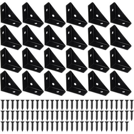 Lntyq Lot de 24 équerres d'angle noires 38 x 38 mm avec vis, connecteur d'angle en métal à 90 °, convient pour bord de lit Zhuo (1/5)