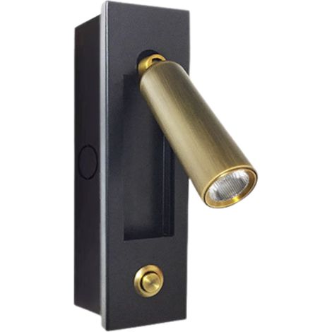 Aplique LED de pared para dormitorio, interruptor de botón empotrado, rotación de 360° y plegado de 92° (latón + negro) (1/4)