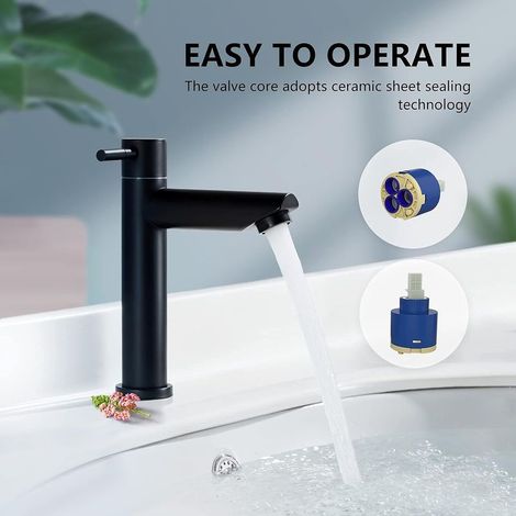 Waschtischarmatur aus mattschwarzem Edelstahl – Fingerabdruckresistente Oberfläche – 9 l/min Durchflussmenge – Einhebelmischer – Einfache Montage – Denuotop (1/5)