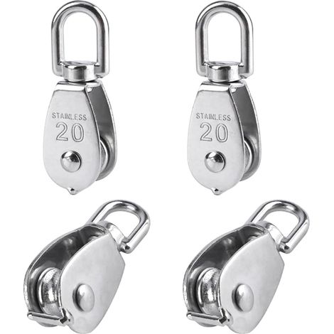 4 Pièces 20 mm Poulie Simple en Acier Inoxydable 304 Poulie de Levage Capacité de la Poulie Levage 75kg- Argent (1/5)