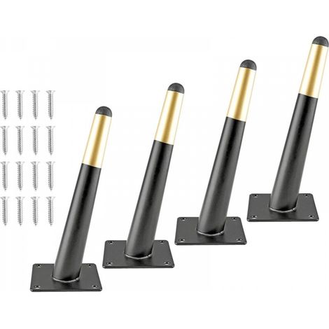 Lot de 4 pieds de meubles coniques en métal, style médiéval, pour canapés, armoires, tables, chaises, placards, 20 cm, noir et or (1/5)