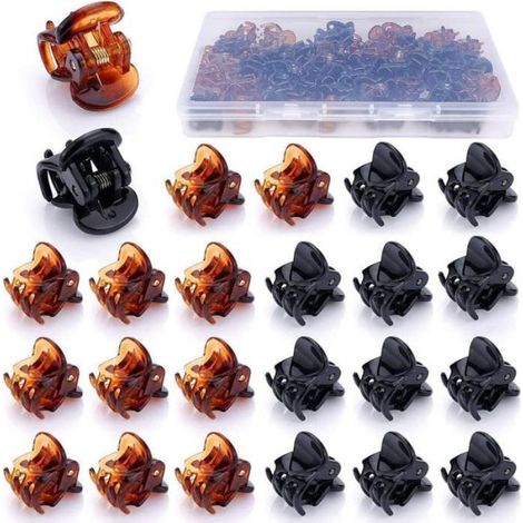 48 mini pinces à cheveux - Petites pinces noires et marron pour filles et femmes aux cheveux fins, pinces multifonctionnelles en.. (1/4)