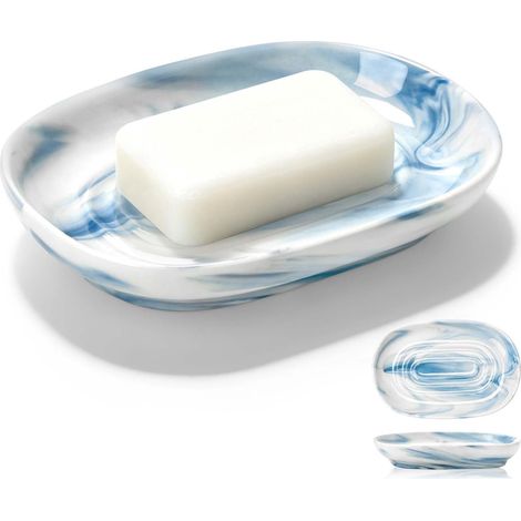 Porte-savon en céramique antidérapant - Bleu - Porte-savon ovale pour salle de bain, douche et cuisine (1/5)