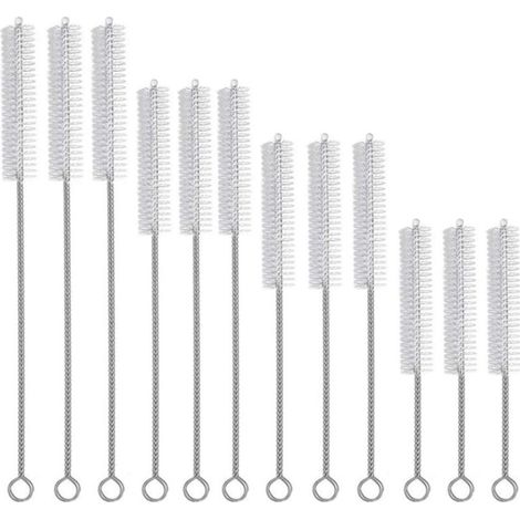 12 Pièces Tube Brosse de Nettoyage, Brosses de Nettoyage en Nylon, Goupillon Nettoyage en Acier Inoxydable, Goupillon Nettoyage à Paille Petites, pour Nettoyer Les pailles, Les Tubes de Bouteille (1/5)