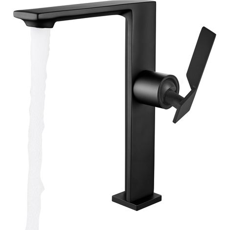Robinet de salle de bain noir haut - Mitigeur de lavabo - Mitigeur monocommande en laiton - Pour toilettes ou toilettes d'invités - Noir mat (1/5)