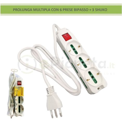 MULTI-PRESA BIPASSO 2P/T 10/16A CON 3 USCITE P40 9 USCITE TOTALI CON INTERRUTTORE LUMINOSO - IDEALE PER USO DOMESTICO E UFFICIO (1/3)