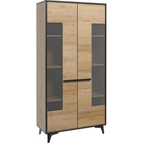 AX LIVING Glasvitrine Fabriani W2T Riviera Eiche Vitrine 91 cm breit