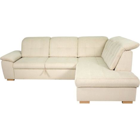 Canapé d'angle convertible - BUNNY - Velours côtelé Beige - Coffre - 261 x 212 x 104 cm (1/5)