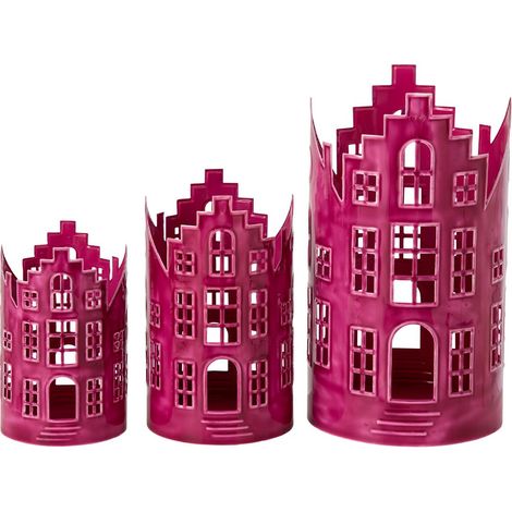 Lot de 3 Photophores Maison "Simon" 35cm Fuchsia (1/4)