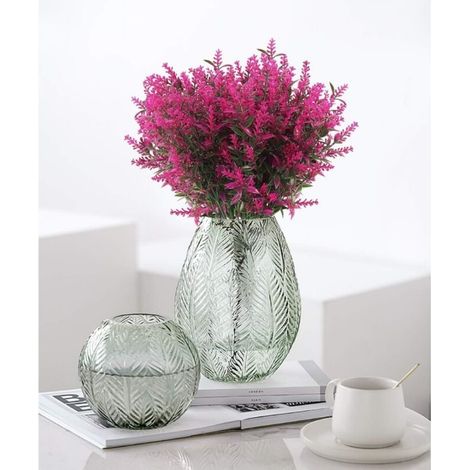 fiori artificiali da esterno, piante decorative di lavanda, cespugli in plastica resistenti, erba sintetica invernale, fucsia artificiale (1/4)