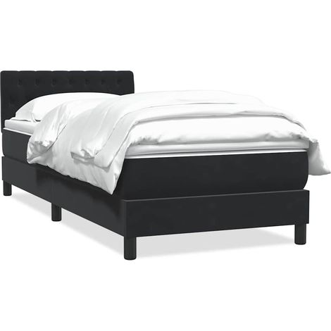 Lit simple Lit adulte Sommier à lattes de lit avec matelas noir 90x210 cm velours (1/5)