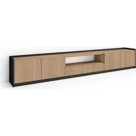 Skraut Home - Mobile TV Soggiorno, Ampio spazio a disposizione, 310x37x50cm, Per TV fino a 80", Mobile Soggiorno, Stile moderno, Rovere e nero (1/5)