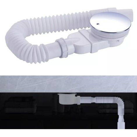 Bonde de douche 90 mm, extra plat, trou de vidange pour bac de douche, siphon avec système anti-odeurs, tamis à cheveux, tuyau flexible, couvercle chromé (1/5)
