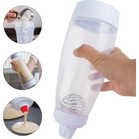 Batidora manual para masa，Dispensador de masa para panqueques，Dispensador de mezcla para panqueques con bola mezcladora y base de soporte (1/5)