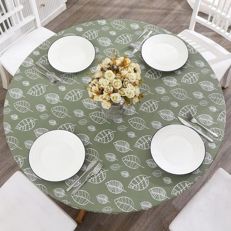 Nappe Ronde ajustée en Vinyle avec Envers en Flanelle, Bords élastiques, imperméable, résistante à l'huile, aux Taches, Facile à Nettoyer pour Table Ronde (1/5)