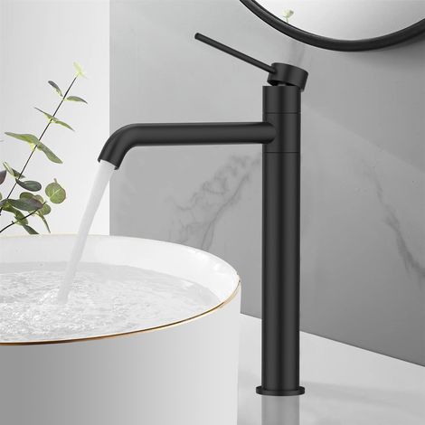 Wasserhahn Bad aus Edelstahl Badarmatur Schwarz Waschbecken Armatur mit hohe Ausflauf Mischbatterien 360° Schwenkbar Waschtischarmatur, Schwarz (1/5)