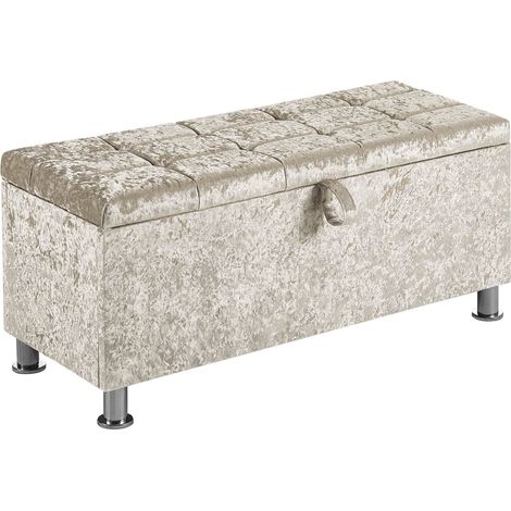 Valencia Storage Ottoman Bench Bedding Blanket Box Hallway Bedroom Chest, Crushed-Velvet-Champagne (1/5)