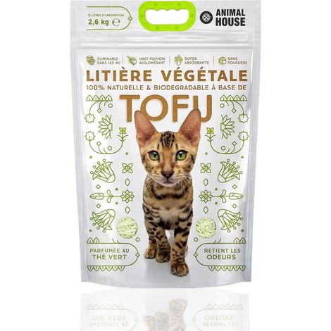 Litière Naturelle au Tofu, sans Danger pour Les Humains et Les Animaux, Non rayée, Anti-poussière, parfumée au thé Vert, Conserve Les odeurs sans gêner Les félins 2,6 kg (1/5)