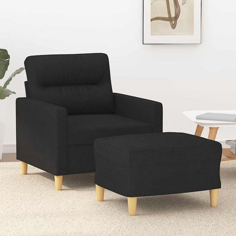 Fauteuil avec repose-pieds en tissu noir, 1 fauteuil et 1 repose-pieds, largeur 60 cm - PANGIVO (1/5)
