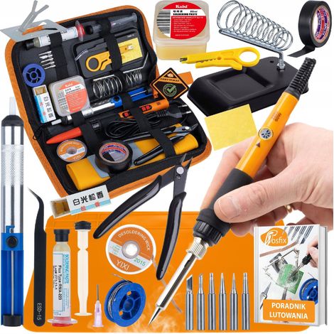 Set di Saldatura Professionale 14 in 1 – Stazione Saldante 60W con Regolazione, Tappetino Silicone, Flussanti, Stagno, Strumenti, Custodia  Per Elettronica e DIY