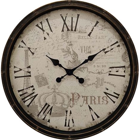 Wanduhr Wandeko Vintage Glas schwarz römisches Ziffernblatt Batteriebetrieb D 76 cm (1/4)