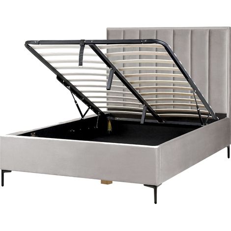 Ottoman Bed Velvet SEZANNE 140 x 200 cm (EU Double) Light Grey