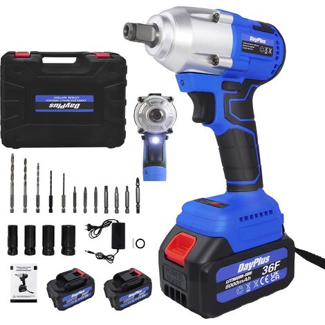 Brushless Battery IMPACT DRIVER, couple de remplacement de pneu 420nm, 21v 1 / 2 "clé carrée, batterie 6,0 Ah. Charge rapide, avant, fonction inverse et lumière LED (avec 2 batterie)