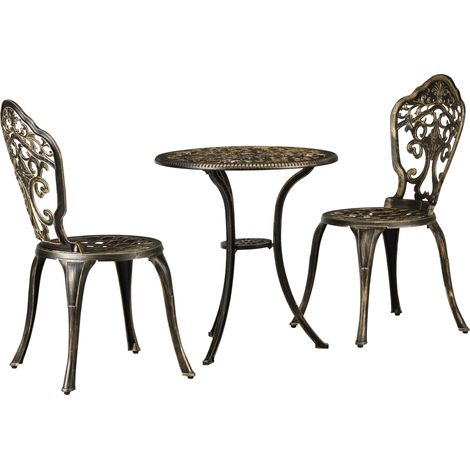Salon de jardin aluminium 3 pièces table ronde 2 chaises imitation fer forgé