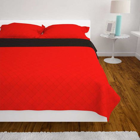 131553 vidaXL Double-sided Quilted Bedspread Red and Black 220x240 cm (1/5)
