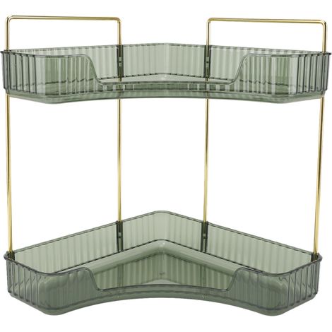 étagère rangement-Étagère Organisateur de Cosmétiques 2 Niveaux Angle Gain de Place en Métal et PP Couleur Vert Foncé (1/5)