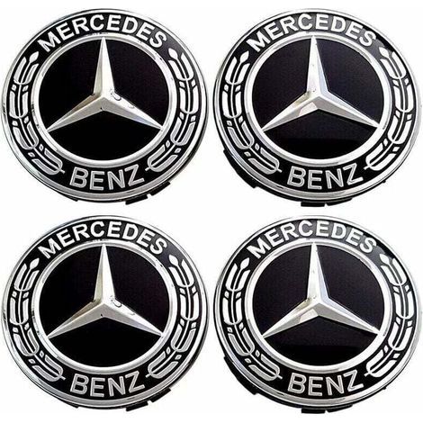 – Lot de 4 capuchons de roue centrale 75mm – Plastique ABS et aluminium – Remplacement pour Mercedes Benz – Installation facile (1/5)