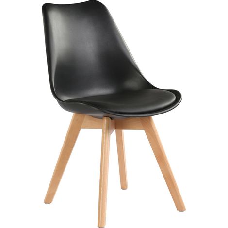 MAURY'S SEDIA NORDICA NERA STILE SCANDINAVO GAMBE IN LEGNO CON CUSCINO (1/5)