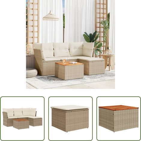vidaXL Canapé en résine tressée - Salon de jardin avec coussins 5 pcs beige résine tressée (1/5)