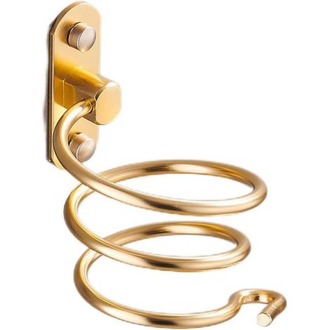 Soporte de pared de aluminio dorado para secador de pelo con orificio para herramientas de cuidado. (1/5)