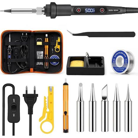 Soldering Iron Kit 80W 356-968°F 13 Piece LCD Display Adjustable Temperature On/Off Switch - For Electronic Work and Precise Repairs (1/5)