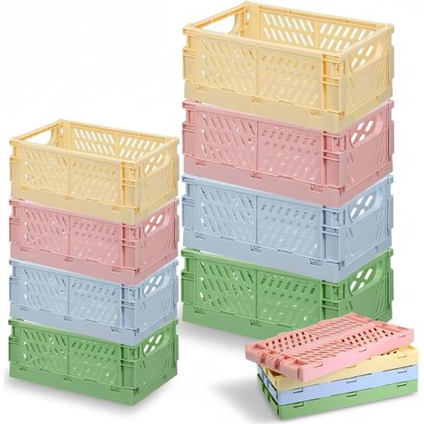 Lot de 8 caisses de rangement pliables en plastique colorées, mini caisses à lait pastel, paniers empilables pour salle de classe, bureau, salle de bain, faciles à utiliser (15 x 9,9 x 6,1 cm (1/5)