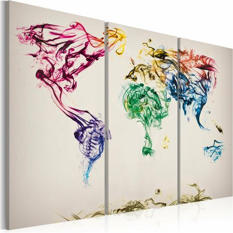Tableau carte mondiale en fumee coloree - 90 x 60 cm (1/4)