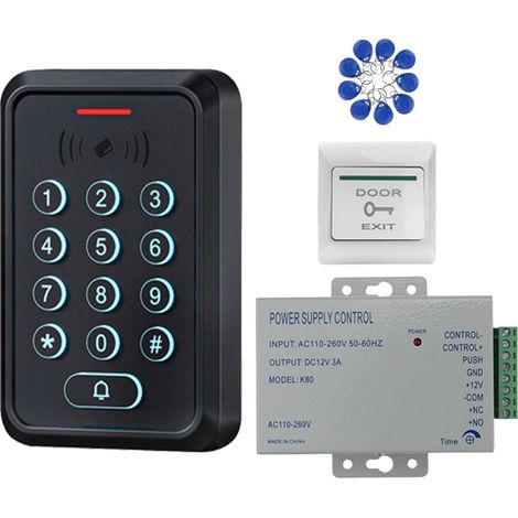 Kit de contrôle d’accès RFID Double fréquence (ID + IC/NFC) – Contrôleur IP68 avec Clavier à Touches en Silicone rétroéclairé, Alimentation DC 12V 3A, Bouton de Sortie et 10 Badges RFID 125 kHz(5) (1/5)
