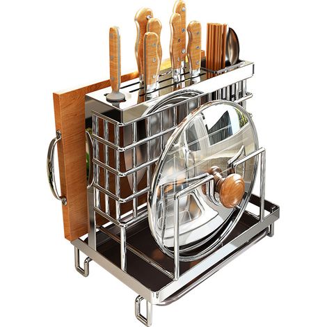 Topfdeckelhalter mit Antirutschmatte, geeignet für die Verwendung auf der Arbeitsfläche und platzsparend (silber).