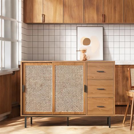 Buffet campagnard 2 portes coulissantes et 3 tiroirs naturel (1/5)