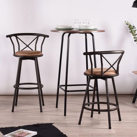 Lot de 2 chaises de bar 58x56x99 cm en tissu marron et métal noir (1/5)