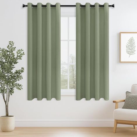 63 Lot de 2 rideaux occultants à isolation thermique avec œillets pour enfant, chambre et salon, texture douce, vert, 140 x 160 cm (1/5)