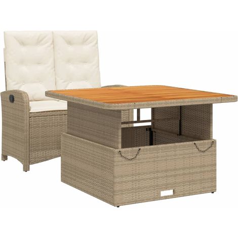 Ensemble à manger de jardin et coussins 2 pcs Mobilier de jardin beige poly rotin (1/5)