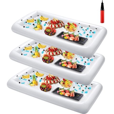 Bar gonflable 3 pièces, bac à salade et à glaçons, récipient pour aliments et boissons avec bouchon de vidange et 1 pompe à air manuelle (1/5)