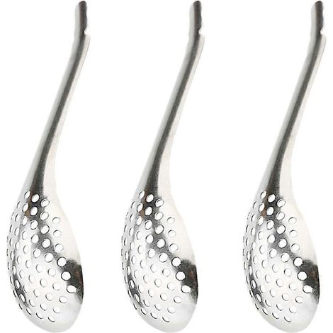 1 lot de 3 cuillères à caviar en acier inoxydable, passoires et cuillères à sphérification (argent)-17x4x0.5cm-Silver