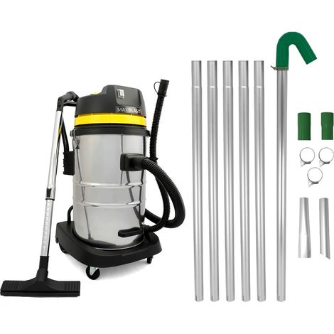 Sistema Pulizia Grondaie con Aspiratore Industriale 50L Solidi e Liquidi  1400W Triplo Motore Tubi Alluminio 1.2m7.2m 51mm Ugelli Intercambiabili  Cavo 9m Tubo 1.5m